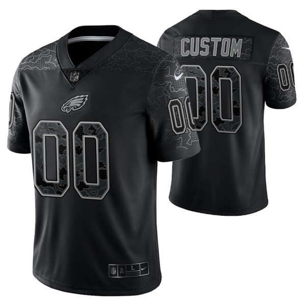 Men's Philadelphia Eagles Customized Black Reflective Limited Stitched Jersey